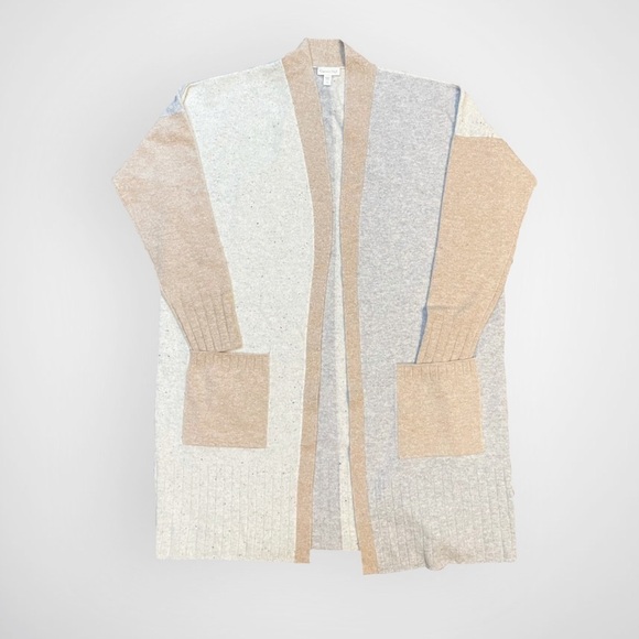 100% Cashmere Garnet Hill Enid Patchwork Color Block Ling Line Cardigan Sweater - Picture 1 of 7